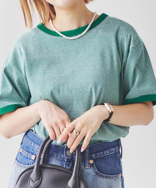 coen（コーエン）の「フライスマイクロボーダーTシャツ（Tシャツ/カットソー・レディース・ブラック/マスタード/オレンジ系その他/ライトグレー/ロイヤルブルー/ケリー・L/M）」の12枚目の写真