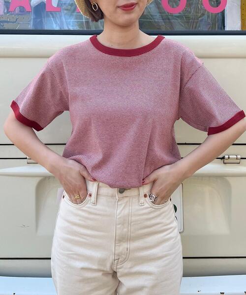 coen（コーエン）の「フライスマイクロボーダーTシャツ（Tシャツ/カットソー・レディース・ブラック/マスタード/オレンジ系その他/ライトグレー/ロイヤルブルー/ケリー・L/M）」の15枚目の写真