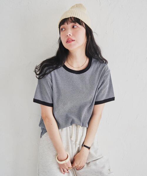 coen（コーエン）の「フライスマイクロボーダーTシャツ（Tシャツ/カットソー・レディース・ブラック/マスタード/オレンジ系その他/ライトグレー/ロイヤルブルー/ケリー・L/M）」の16枚目の写真