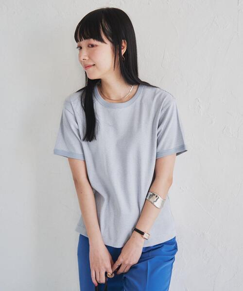 coen（コーエン）の「フライスマイクロボーダーTシャツ（Tシャツ/カットソー・レディース・ブラック/マスタード/オレンジ系その他/ライトグレー/ロイヤルブルー/ケリー・L/M）」の19枚目の写真