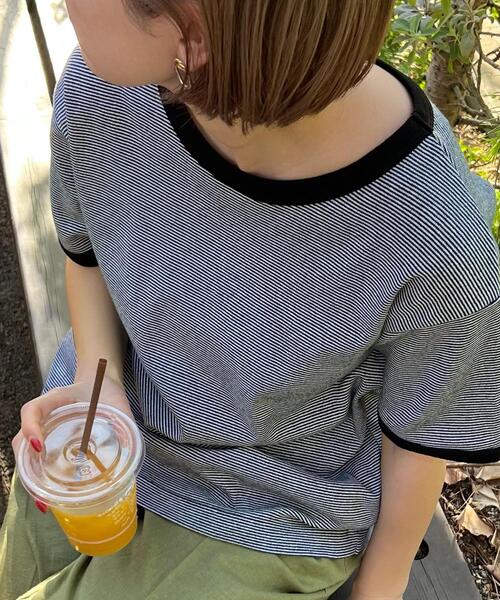 coen（コーエン）の「フライスマイクロボーダーTシャツ（Tシャツ/カットソー・レディース・ブラック/オレンジ系その他/マスタード/ライトグレー/ロイヤルブルー/ケリー・L/M）」の8枚目の写真