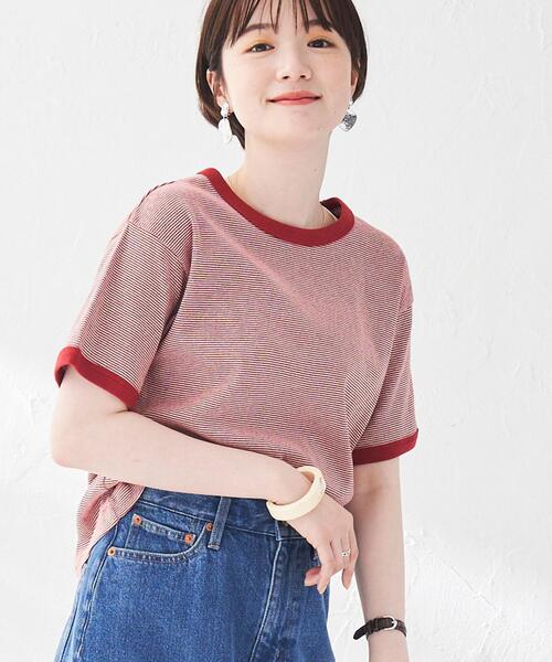 coen（コーエン）の「フライスマイクロボーダーTシャツ（Tシャツ/カットソー・レディース・ブラック/オレンジ系その他/マスタード/ライトグレー/ロイヤルブルー/ケリー・L/M）」の9枚目の写真