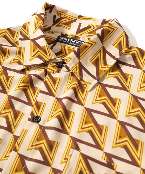 SlashDate（スラッシュデイト）の「レトロデザイン総柄プリントドレープシャツ/とろみシャツ/オーバーサイズシャツ/幾何学柄（シャツ/ブラウス・メンズ・ブラック/ベージュ/ブラウン・M/L）」の7枚目の写真
