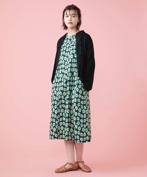 Jocomomola(ホコモモラ)の「florecer プリントワンピース(ワンピース・レディース・ブラック/アイボリー・40)」の7枚目の写真