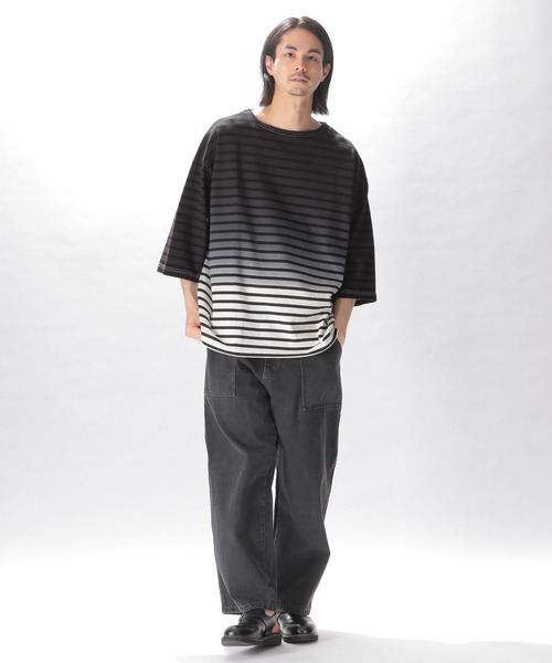 UNSTUDIED（アンスタディード）の「[UNSTUDIED]ネックボーダー段染めTシャツ（Tシャツ/カットソー・メンズ・カーキ/チャコール・MEDIUM/LARGE）」の7枚目の写真