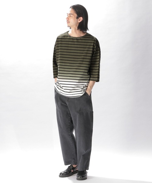 UNSTUDIED（アンスタディード）の「[UNSTUDIED]ネックボーダー段染めTシャツ（Tシャツ/カットソー・メンズ・カーキ/チャコール・MEDIUM/LARGE）」の9枚目の写真