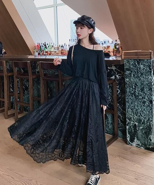 Bifrost（ビフレスト）の「花柄レーススカート（スカート・レディース・ベージュ/ブラック・F）」の3枚目の写真