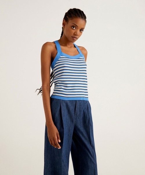 BENETTON (UNITED COLORS OF BENETTON)（ベネトンユナイテッドカラーズオブベネトン）の「バッククロスタンクトップ（タンクトップ・レディース・ホワイト×ブルー/ホワイト系その他/オレンジ・SMALL/MEDIUM/LARGE/X-SMALL）」の7枚目の写真