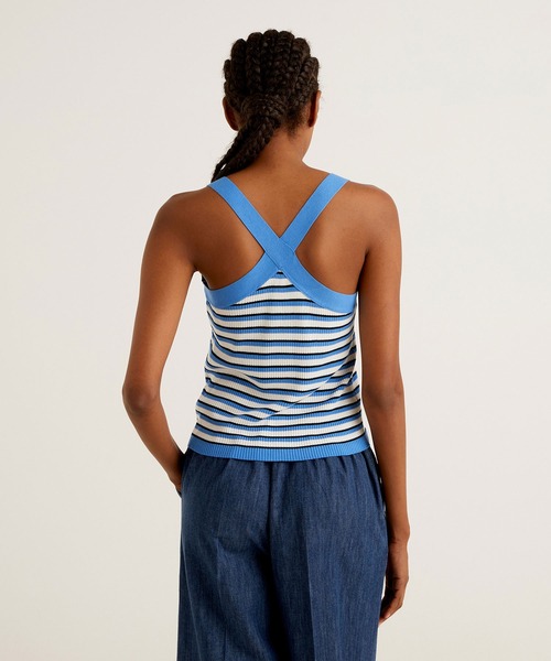 BENETTON (UNITED COLORS OF BENETTON)（ベネトンユナイテッドカラーズオブベネトン）の「バッククロスタンクトップ（タンクトップ・レディース・ホワイト×ブルー/ホワイト系その他/オレンジ・SMALL/MEDIUM/LARGE/X-SMALL）」の8枚目の写真