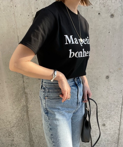 y/m by misato(イムバイミサト)の「Ma petite bonheur Tシャツ(Tシャツ/カットソー・レディース・ブラック/オフホワイト・FREE)」の3枚目の写真
