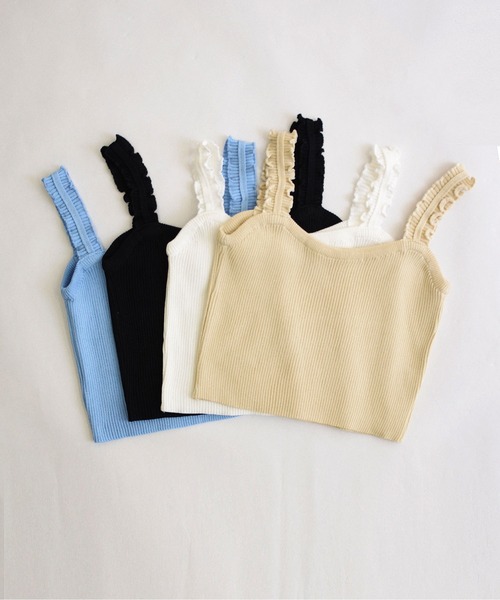 ibeul_(イベール)の「ワイドフリルストラップ ニットキャミソール(キャミソール・レディース・ホワイト/ブラック/ベージュ/ブルー・FREE)」の10枚目の写真