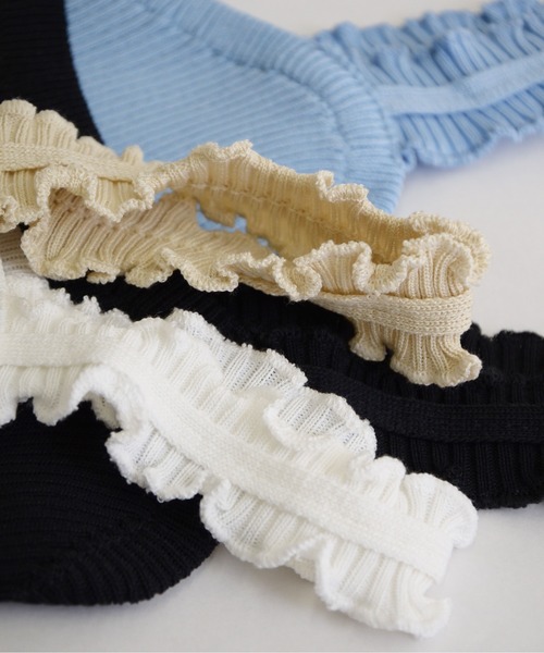 ibeul_(イベール)の「ワイドフリルストラップ ニットキャミソール(キャミソール・レディース・ホワイト/ブラック/ベージュ/ブルー・FREE)」の9枚目の写真
