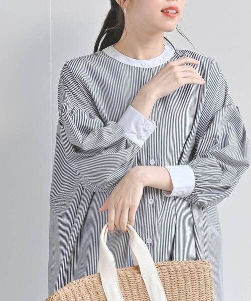 rps（アールピーエス）の「バンドカラーストライプクレリックシャツワンピース（シャツワンピース・レディース・ブラック/ブルー/グリーン・フリー）」の8枚目の写真