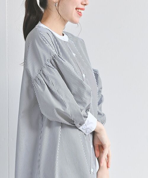 rps（アールピーエス）の「バンドカラーストライプクレリックシャツワンピース（シャツワンピース・レディース・ブラック/ブルー/グリーン・フリー）」の9枚目の写真