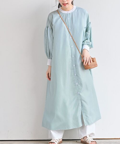 rps（アールピーエス）の「バンドカラーストライプクレリックシャツワンピース（シャツワンピース・レディース・ブラック/ブルー/グリーン・フリー）」の13枚目の写真