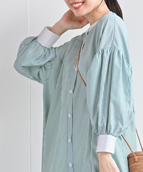 rps（アールピーエス）の「バンドカラーストライプクレリックシャツワンピース（シャツワンピース・レディース・ブラック/ブルー/グリーン・フリー）」の17枚目の写真