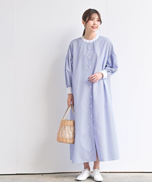 rps（アールピーエス）の「バンドカラーストライプクレリックシャツワンピース（シャツワンピース・レディース・ブラック/ブルー/グリーン・フリー）」の20枚目の写真