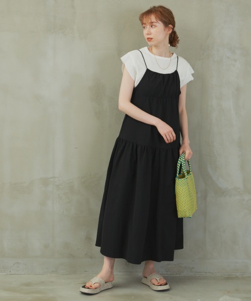 hinari（ヒナリ）の「ポコポコティアードキャミワンピース（ワンピース・レディース・ブラック/ホワイト/グリーン・SMALL/MEDIUM）」の10枚目の写真