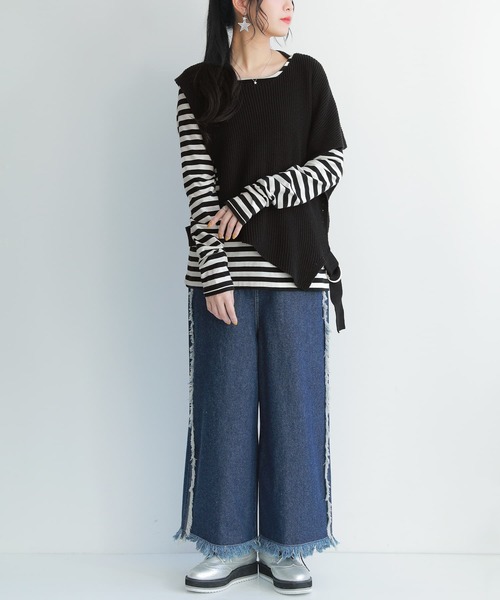 osharewalker（オシャレウォーカー）の「『フリンジデザインワイドデニム』（デニムパンツ・レディース・ブルー・1/2）」の13枚目の写真