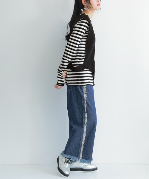 osharewalker（オシャレウォーカー）の「『フリンジデザインワイドデニム』（デニムパンツ・レディース・ブルー・1/2）」の14枚目の写真