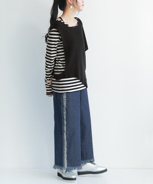 osharewalker（オシャレウォーカー）の「『フリンジデザインワイドデニム』（デニムパンツ・レディース・ブルー・1/2）」の15枚目の写真