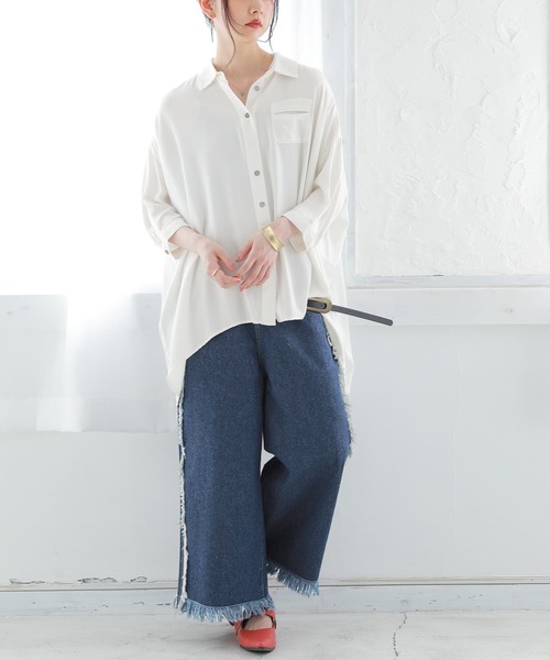 osharewalker（オシャレウォーカー）の「『フリンジデザインワイドデニム』（デニムパンツ・レディース・ブルー・1/2）」の5枚目の写真