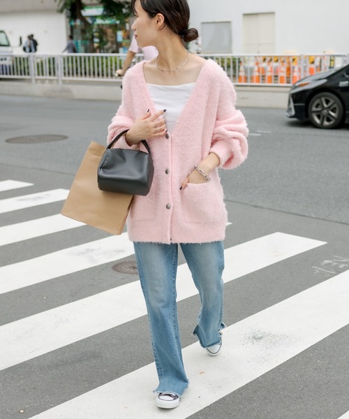 CIAOPANIC TYPY（チャオパニックティピー）の「□コンチョボタンメランジニットシャギーカーディガン（カーディガン/ボレロ・レディース・ベージュ/パープル/ピンク/ブルー/グリーン・ONE SIZE）」の7枚目の写真