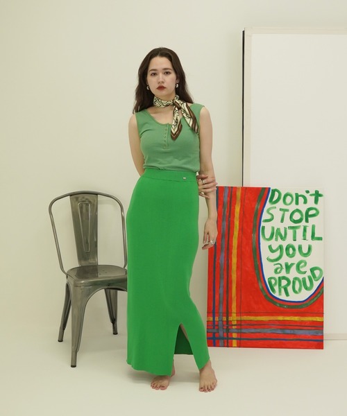 TINA:JOJUN(ティーナジョジュン)の「ヘンリーネック ボーダータンクトップ TINA:JOJUN(タンクトップ・レディース・サーモンピンク/ブルーグレー/グリーン・M)」の1枚目の写真