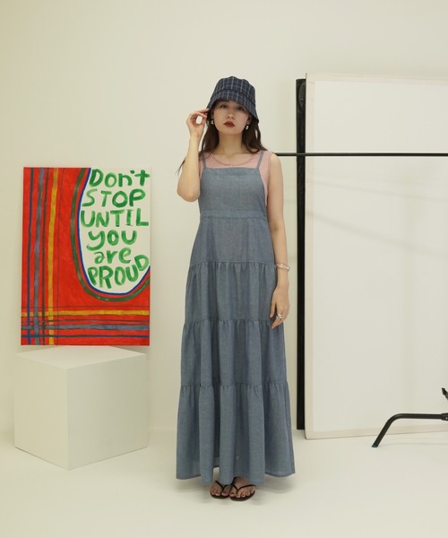 TINA:JOJUN(ティーナジョジュン)の「ヘンリーネック ボーダータンクトップ TINA:JOJUN(タンクトップ・レディース・サーモンピンク/ブルーグレー/グリーン・M)」の4枚目の写真