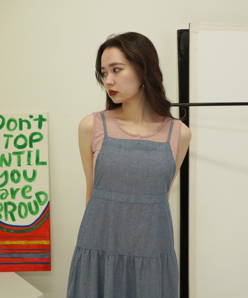 TINA:JOJUN(ティーナジョジュン)の「ヘンリーネック ボーダータンクトップ TINA:JOJUN(タンクトップ・レディース・サーモンピンク/ブルーグレー/グリーン・M)」の7枚目の写真