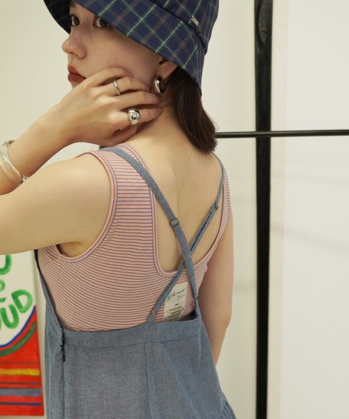 TINA:JOJUN(ティーナジョジュン)の「ヘンリーネック ボーダータンクトップ TINA:JOJUN(タンクトップ・レディース・サーモンピンク/ブルーグレー/グリーン・M)」の15枚目の写真