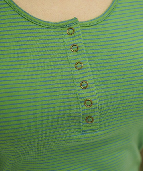 TINA:JOJUN(ティーナジョジュン)の「ヘンリーネック ボーダータンクトップ TINA:JOJUN(タンクトップ・レディース・サーモンピンク/ブルーグレー/グリーン・M)」の5枚目の写真