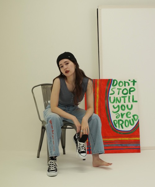 TINA:JOJUN(ティーナジョジュン)の「ヘンリーネック ボーダータンクトップ TINA:JOJUN(タンクトップ・レディース・サーモンピンク/ブルーグレー/グリーン・M)」の16枚目の写真