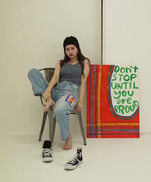 TINA:JOJUN(ティーナジョジュン)の「ヘンリーネック ボーダータンクトップ TINA:JOJUN(タンクトップ・レディース・サーモンピンク/ブルーグレー/グリーン・M)」の19枚目の写真