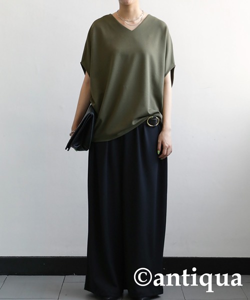 antiqua(アンティカ)の「変形ドルマントップス(Tシャツ/カットソー・レディース・ブラック/オフホワイト/ダークカーキ/パープル・FREE)」の5枚目の写真