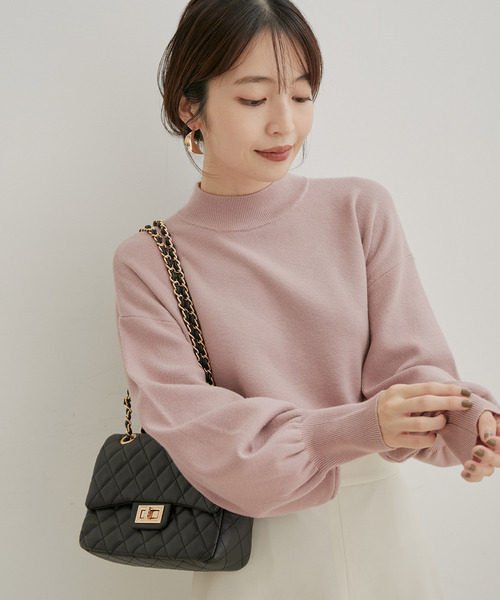 【吸湿発熱・エコベロ】バックパール釦ハイネックニット【sustainable】