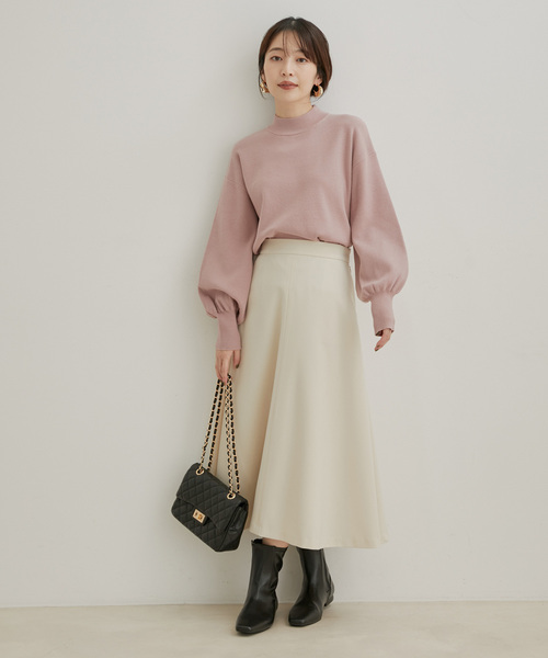 【吸湿発熱・エコベロ】バックパール釦ハイネックニット【sustainable】