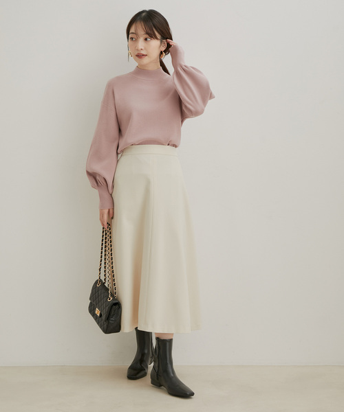 【吸湿発熱・エコベロ】バックパール釦ハイネックニット【sustainable】