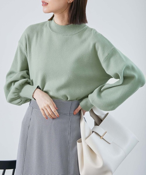 【吸湿発熱・エコベロ】バックパール釦ハイネックニット【sustainable】