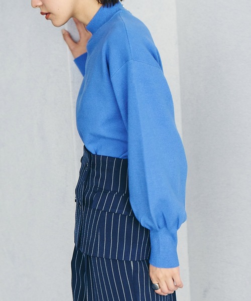 【吸湿発熱・エコベロ】バックパール釦ハイネックニット【sustainable】