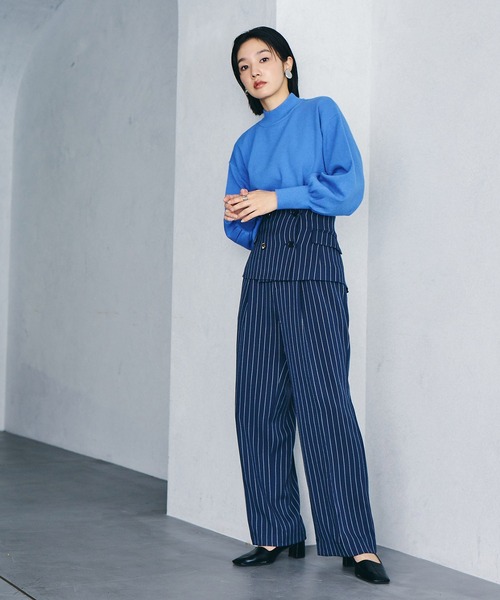 【吸湿発熱・エコベロ】バックパール釦ハイネックニット【sustainable】