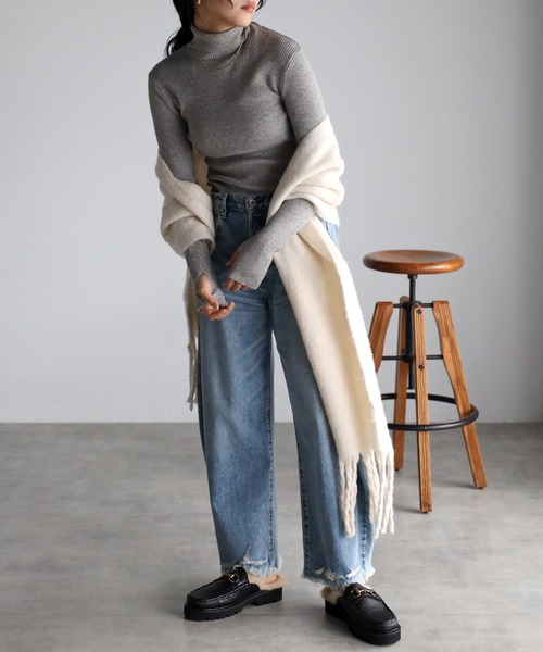 r.（アールドット）の「リブニット フィンガーホール タートル PO（ニット/セーター・レディース・ブラック/ピンク/オレンジ/ブルー/グリーン/モカ/キナリ/グレー/レッド・FREE）」の11枚目の写真