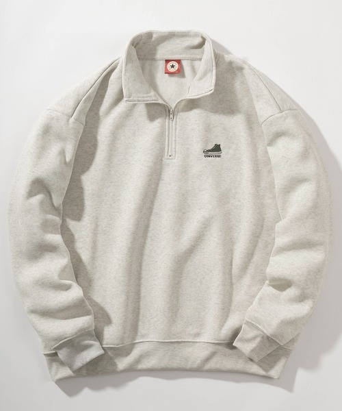 CONVERSE（コンバース）の「【CONVERSE/コンバース】ブランドアーチロゴプリント＆ワンポイント刺繍 リブライン ハーフジップ ジャージスウェット/トラックジャケット/ビッグシルエット/裏起毛（ジャージ・レディース・ホワイト/チャコールグレー/アッシュグレー/ブラック/ネイビー/グリーン/ホワイト系その他/グレー系その他/グリーン系その他/ダークブルー/ダークグレー/ダークネイビー/ライトグレー/ヘザーグレー/スミクロ・M/L/XL）」の11枚目の写真