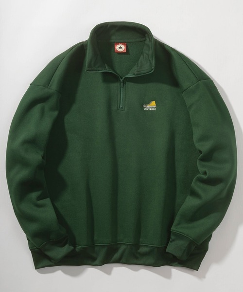 CONVERSE（コンバース）の「【CONVERSE/コンバース】ブランドアーチロゴプリント＆ワンポイント刺繍 リブライン ハーフジップ ジャージスウェット/トラックジャケット/ビッグシルエット/裏起毛（ジャージ・レディース・ホワイト/チャコールグレー/アッシュグレー/ブラック/ネイビー/グリーン/ホワイト系その他/グレー系その他/グリーン系その他/ダークブルー/ダークグレー/ダークネイビー/ライトグレー/ヘザーグレー/スミクロ・M/L/XL）」の12枚目の写真