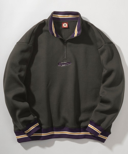 CONVERSE（コンバース）の「【CONVERSE/コンバース】ブランドアーチロゴプリント＆ワンポイント刺繍 リブライン ハーフジップ ジャージスウェット/トラックジャケット/ビッグシルエット/裏起毛（ジャージ・レディース・ホワイト/チャコールグレー/アッシュグレー/ブラック/ネイビー/グリーン/ホワイト系その他/グレー系その他/グリーン系その他/ダークブルー/ダークグレー/ダークネイビー/ライトグレー/ヘザーグレー/スミクロ・M/L/XL）」の6枚目の写真