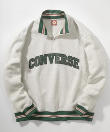 【CONVERSE/コンバース】ブランドアーチロゴプリント&ワンポイント刺繍 リブライン ハーフジップ ジャージスウェット/トラックジャケット/ビッグシルエット/裏起毛