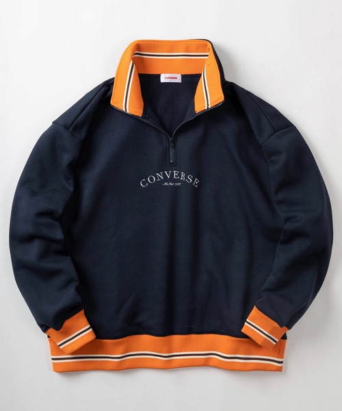 CONVERSE（コンバース）の「【CONVERSE/コンバース】ブランドアーチロゴプリント＆ワンポイント刺繍 リブライン ハーフジップ ジャージスウェット/トラックジャケット/ビッグシルエット/裏起毛（ジャージ・レディース・ホワイト/チャコールグレー/アッシュグレー/ブラック/ネイビー/グリーン/ホワイト系その他/グレー系その他/グリーン系その他/ダークブルー/ダークグレー/ダークネイビー/ライトグレー/ヘザーグレー/スミクロ・M/L/XL）」の17枚目の写真