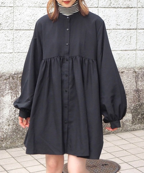 tiptop(ティップトップ)の「バンドカラーチュニックブラウス(シャツ/ブラウス・レディース・ブラック/オフホワイト/ホワイト系その他/A・FREE)」の7枚目の写真