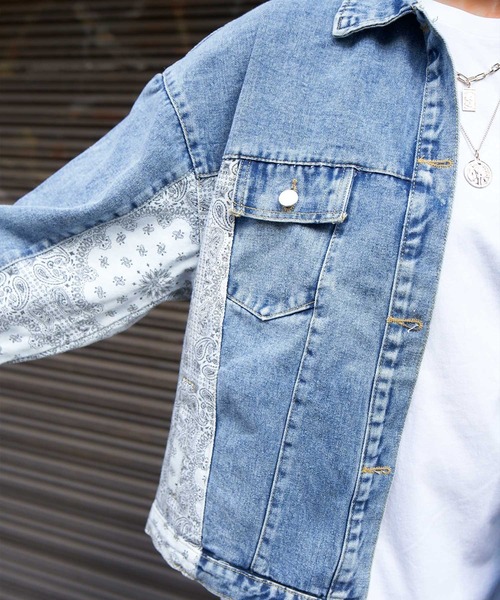 babyShoop（ベイビーシュープ）の「ペイズリー柄切り替え デニムジャケット（デニムジャケット・レディース・ブルー・FREE）」の4枚目の写真