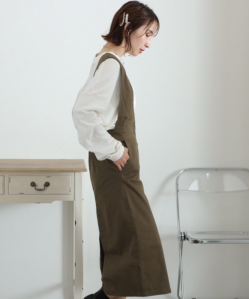 ElegChic(エレグシック)の「フロントボタンジャンパーツイル スカート (サロペット/オーバーオール・レディース・ブラック/カーキ/ベージュ・4L/L/XL/3L/M)」の13枚目の写真